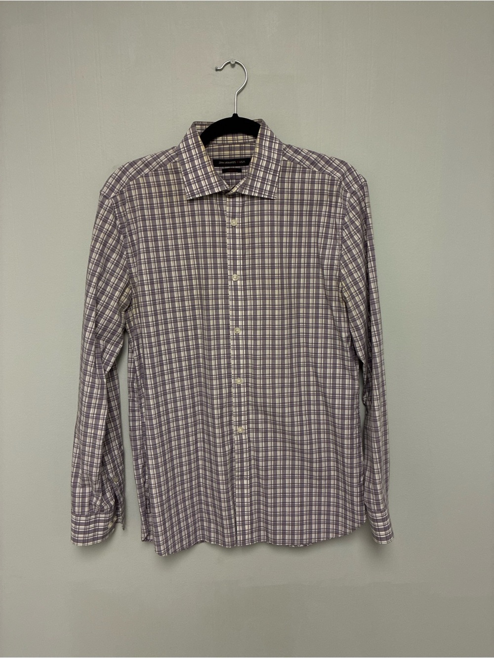 John Varvatos USA Slim Fit Purple and Beige Plaid Button Down Shirt small